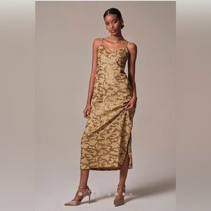 Anthropologie Gold Sequined Slip Midi Dress.